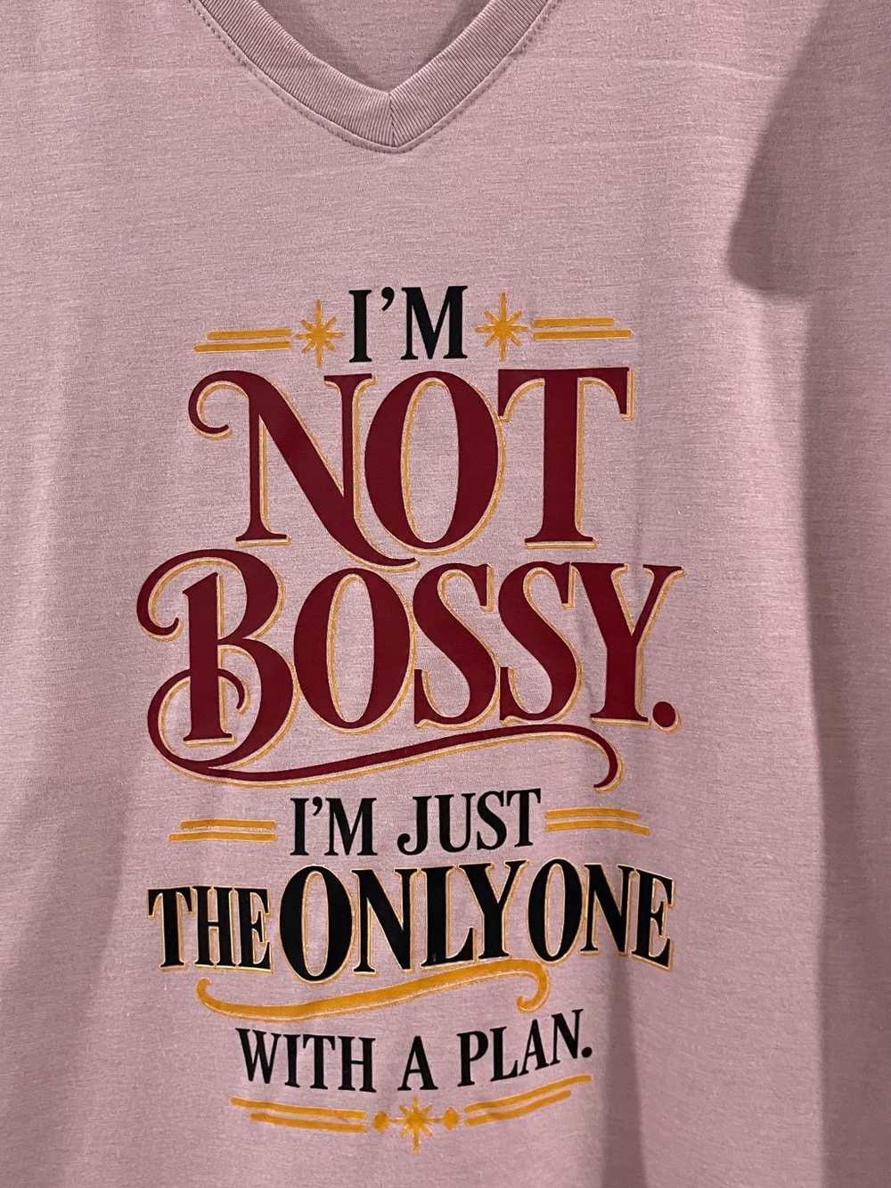 Women’s Funny Graphic V-Neck T-Shirt – Mauve – Size Large